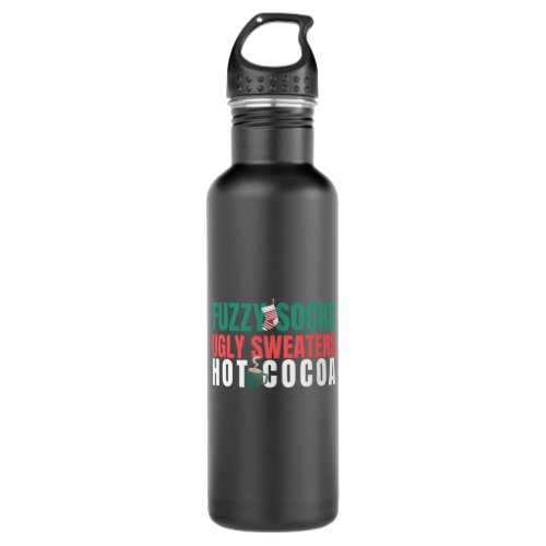 Fuzzy Socks Ugly Sweaters Hot Cocoa Quote Stainless Steel Water Bottle