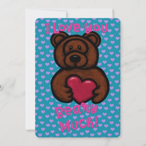 Fuzzy Teddy Bear Valentine  Holiday Card