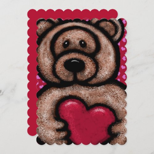 Fuzzy Teddy Bear Valentine Holiday Card