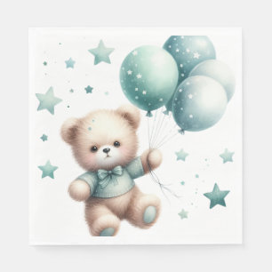 FUZZY TEDDY BEAR WITH PASTEL GREEN BALLOONS NAPKINS