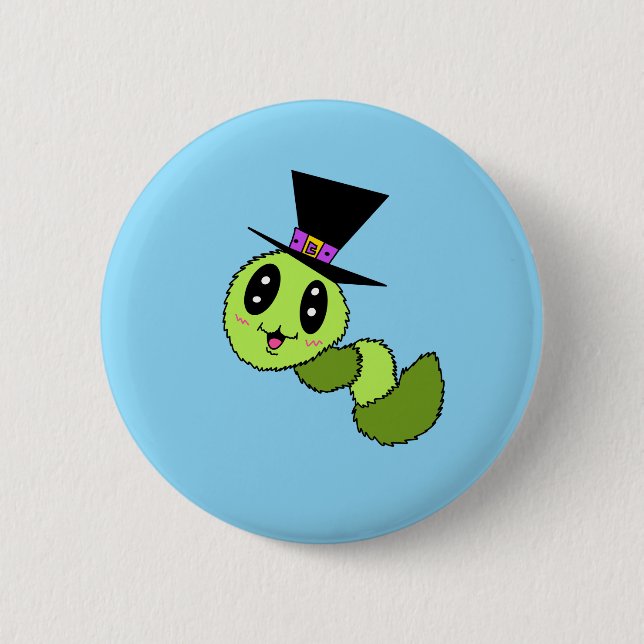 Fuzzy Worm with Hat Button  (Front)