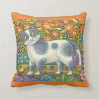 Fuzzy Wuzzy Kitten FOLK ART CAT THROW PILLOW