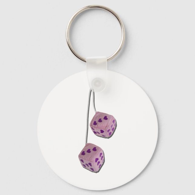 FuzzyPinkHeartDice073011 Keychain (Front)