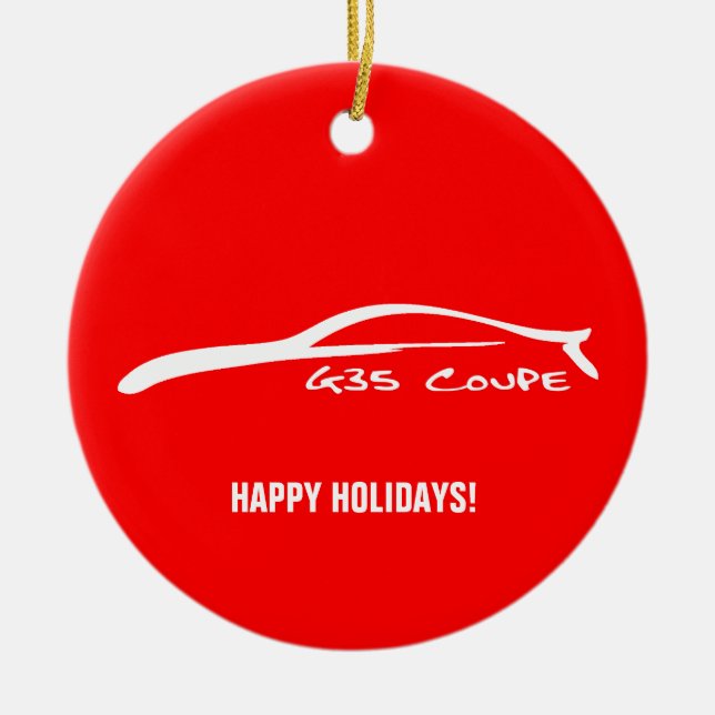 G35 Coupe White Silhouette with red background Ceramic Ornament (Front)