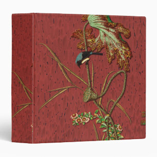 G.A. Audsley Vintage Red Japanese Bird Lotus Art 3 Ring Binder