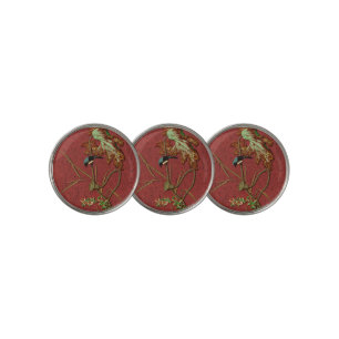 G.A. Audsley Vintage Red Japanese Bird Lotus Art Golf Ball Marker