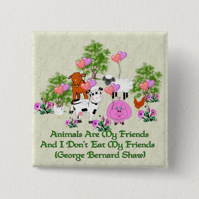 G. B. Shaw Vegetarian Quote Button (Front)