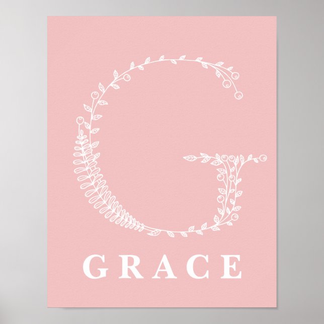 G Botanical Floral Monogram Custom Nursery Poster (Front)