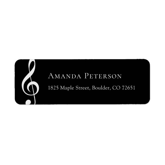 G-clef Music Notation Black Return Address Label (Front)