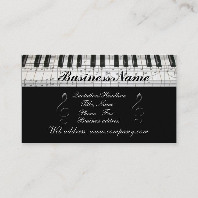 G-Clef Music Notes Piano Keyboard Business Card (Front)