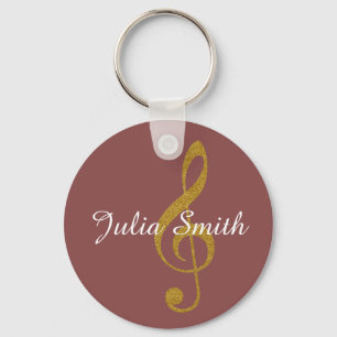 g-clef musical note personalized with name keychain