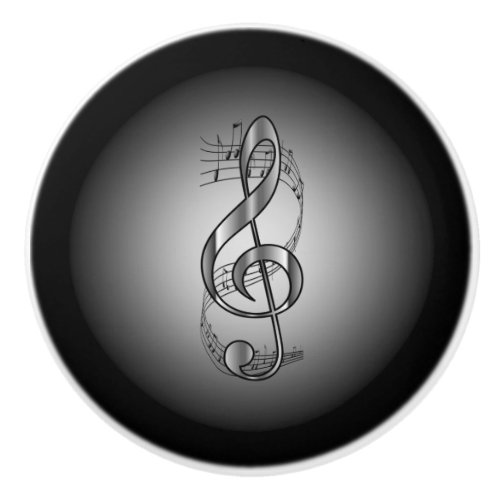 G Clef  Musical Scroll SilverBlack Background  Ceramic Knob