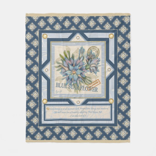 G Creation Office blue flower Fleece Blanket (Front)