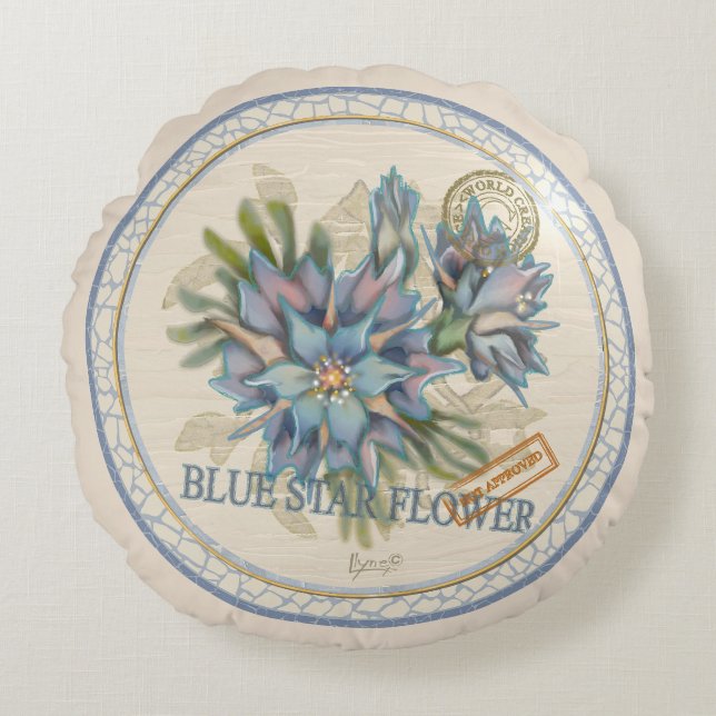 G Creation Office blue flower Round Pillow (Front)