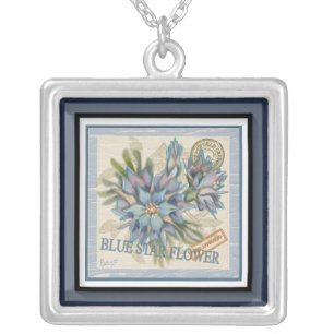 G Creation Office blue flower Silver Plated Necklace