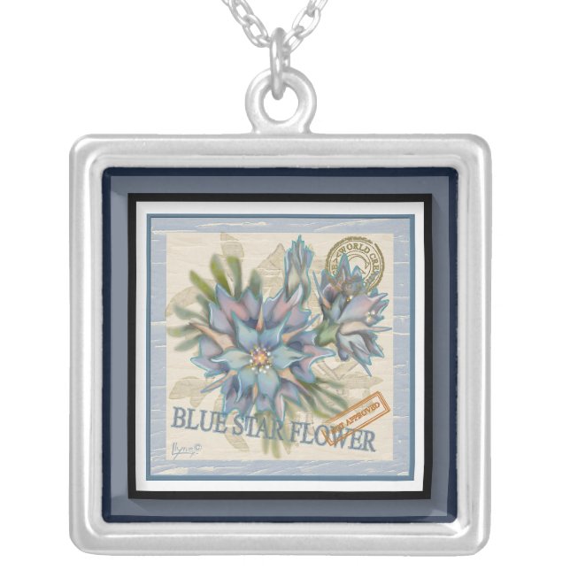 G Creation Office blue flower Silver Plated Necklace (Front)