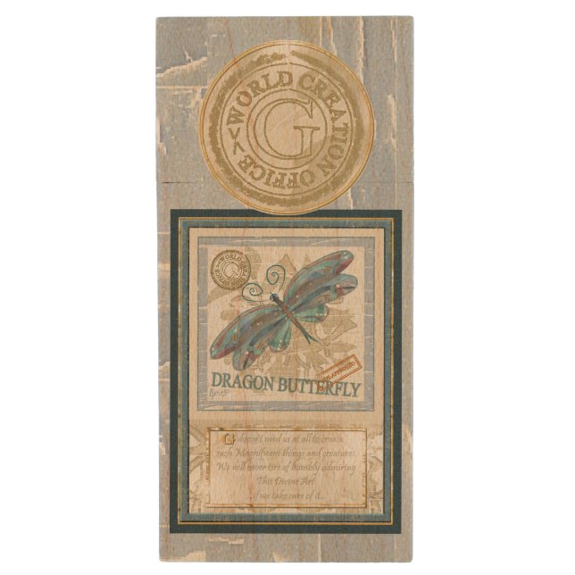 G Creation Office dragonfly & butterfly Wood Flash Drive (Front Vertical)