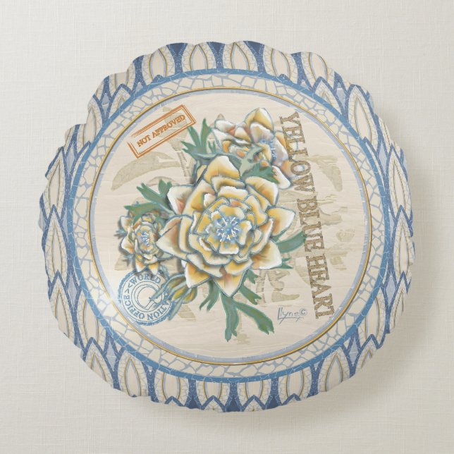 G Creation Office yellow flower Round Pillow (Front)