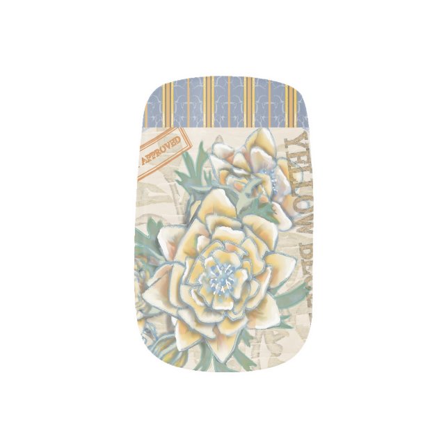 G Creation Office yellow flowers Minx Nail Art (Left Thumb)