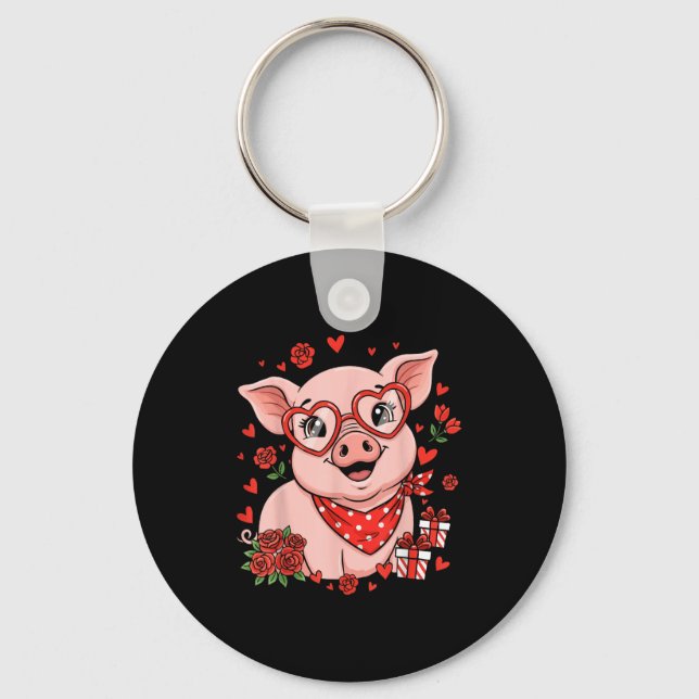 G Cute Farm Animal Sungles Heart Love Valentine  Keychain (Front)