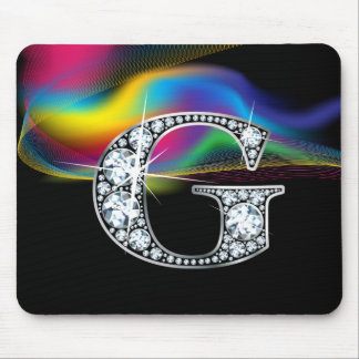 "G" Diamond Bling with Rainbow Swirl Mousepad