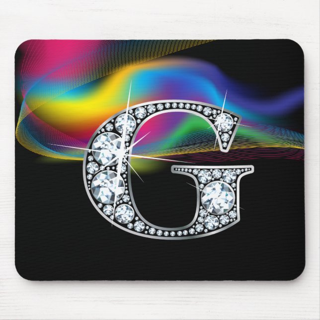 "G" Diamond Bling with Rainbow Swirl Mousepad (Front)