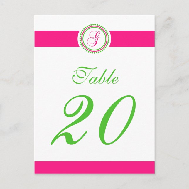 G Dot Circle Monogram Table Number (Hot Pink/Lime) (Front)