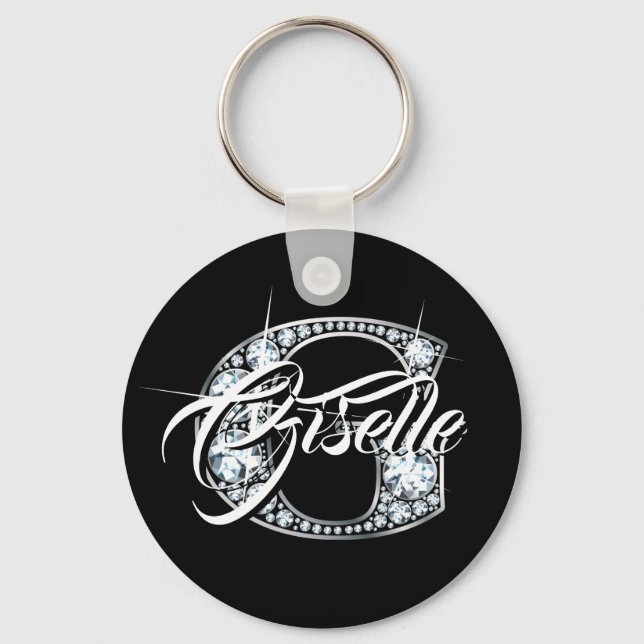 G Faux Diamond Bling Monogram Keychain (Front)