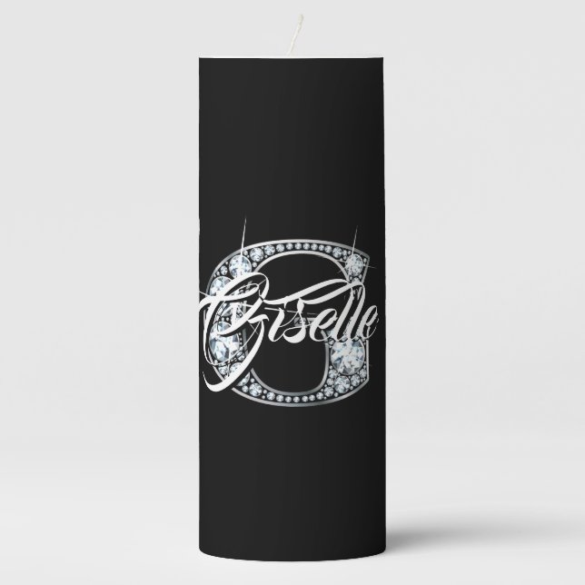 G Faux Diamond Bling Monogram Pillar Candle (Front)