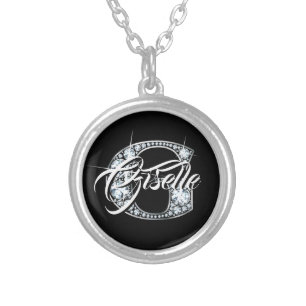 G Faux Diamond Bling Monogram Silver Plated Necklace