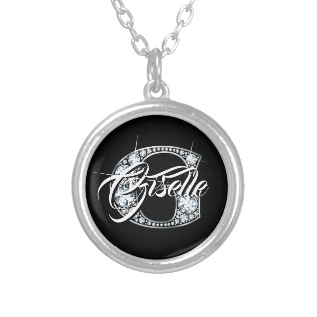 G Faux Diamond Bling Monogram Silver Plated Necklace (Front)