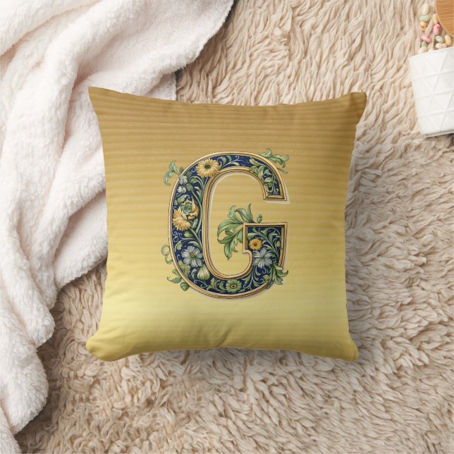 G floral pattern, AI-generated, Throw Pillow (Blanket)
