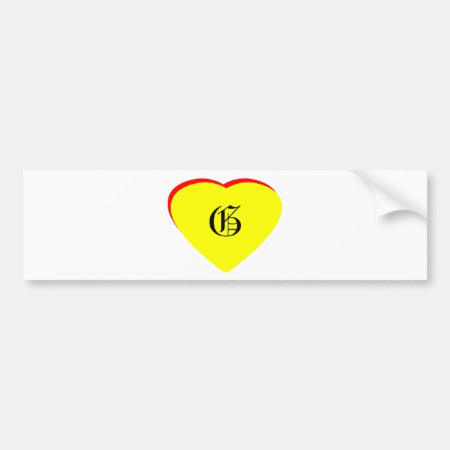 "G" Heart Yellow Red Wedding Invitation The MUSEUM Bumper Sticker (Front)