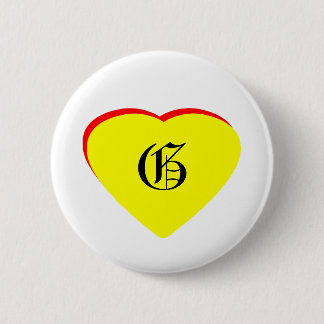 "G" Heart Yellow Red Wedding Invitation The MUSEUM Button
