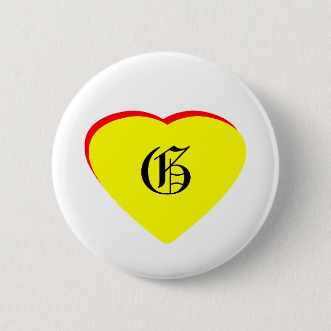 "G" Heart Yellow Red Wedding Invitation The MUSEUM Button (Front)