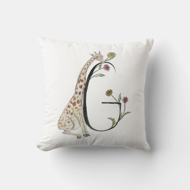 G is for Giraffe and Gerber Daisy Pillow! Throw Pillow (Front)