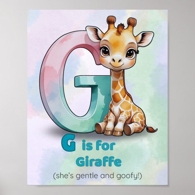 G is for Giraffe – Gentle Alphabet Animal Wall Art (Front)
