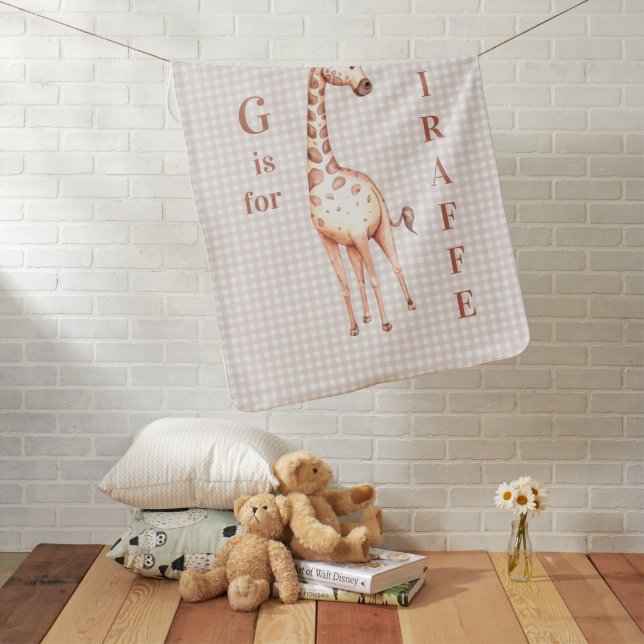 G is for GIRAFFE Gingham Check Baby Blanket (In Situ)