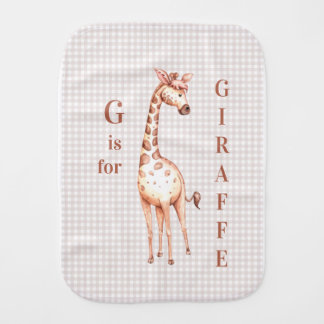 G is for GIRAFFE Gingham Check   Baby Burp Cloth