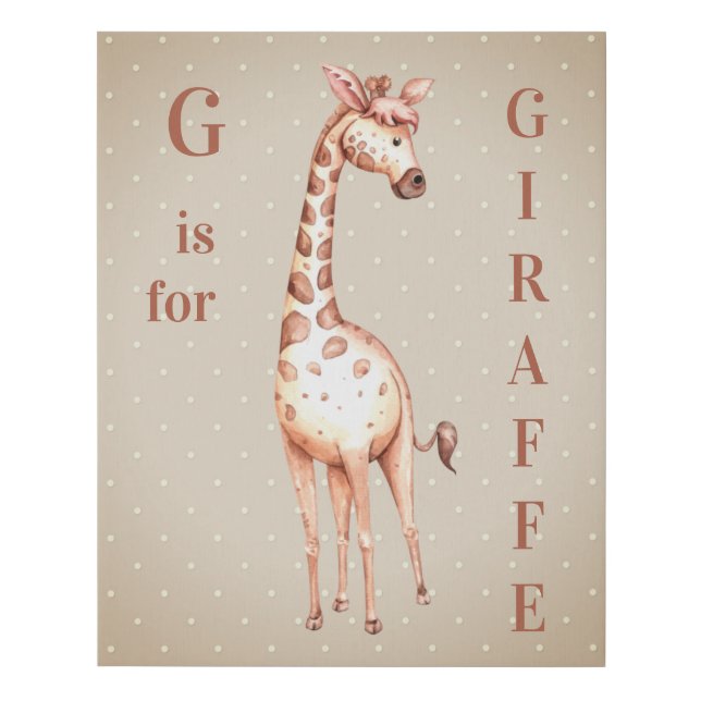 G is for GIRAFFE - Tan Polka Dots Faux Canvas Print (Front)