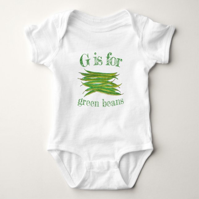 G is for Green Beans Summer Garden Vegetable Veg Baby Bodysuit (Front)