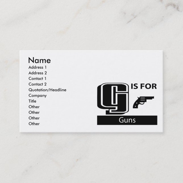 G Is For Guns Business Card (Front)