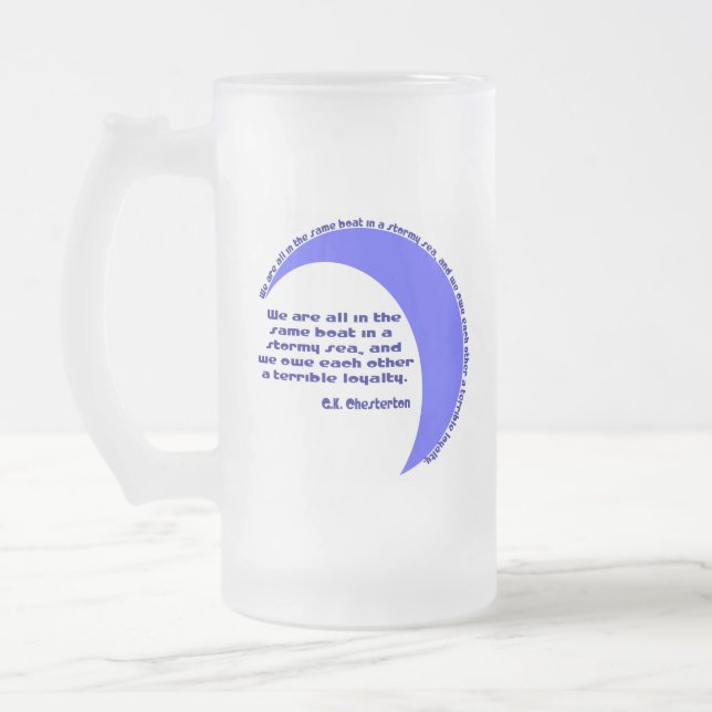 G. K. Chesterton Stormy Sea Frosted Glass Beer Mug (Left)
