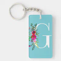 G Letter Initial Monogram Floral Custom Color Keychain Zazzle