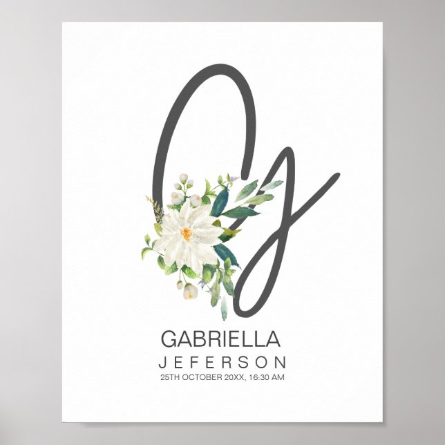 G Letter Monogram Blush Floral Decor (Front)