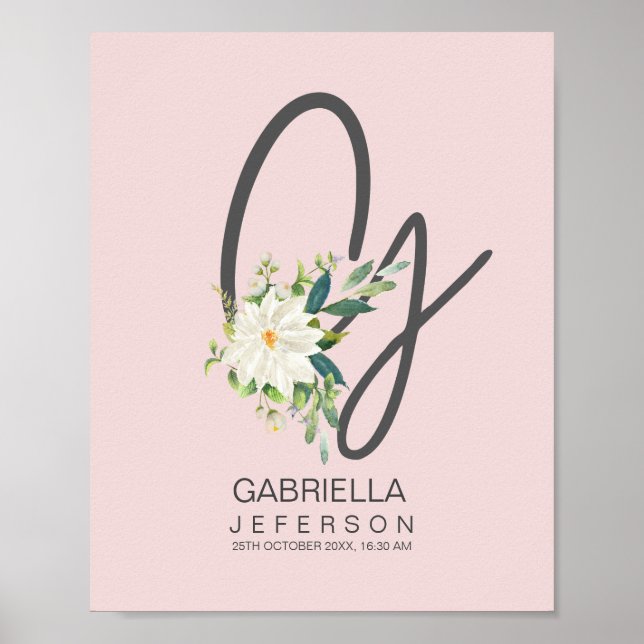 G Letter Monogram Blush Floral Decor (Front)