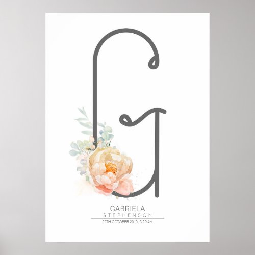 G Letter Monogram Blush Peach Floral Home Decor