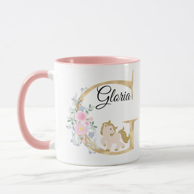 G letter personalised name monogram with pony  mug (Left)