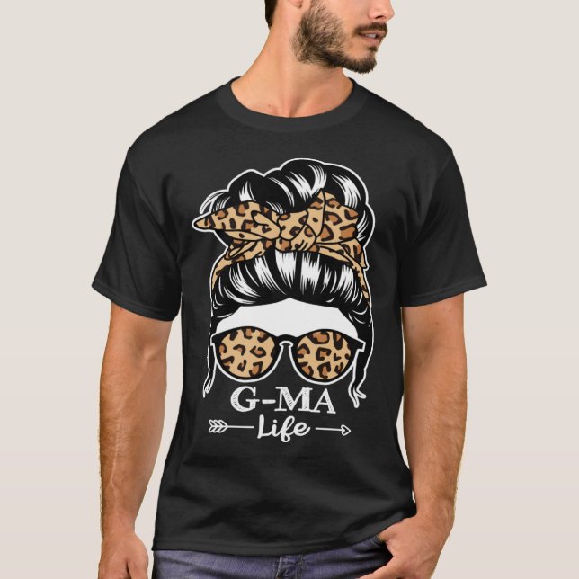 G Ma Life Messy Bun Hair  G Ma Leopard T-Shirt (Front)