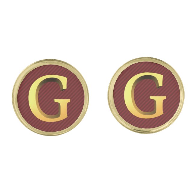 G Monogram - 3d Look Gold on Burgundy Striped Cufflinks (Front)